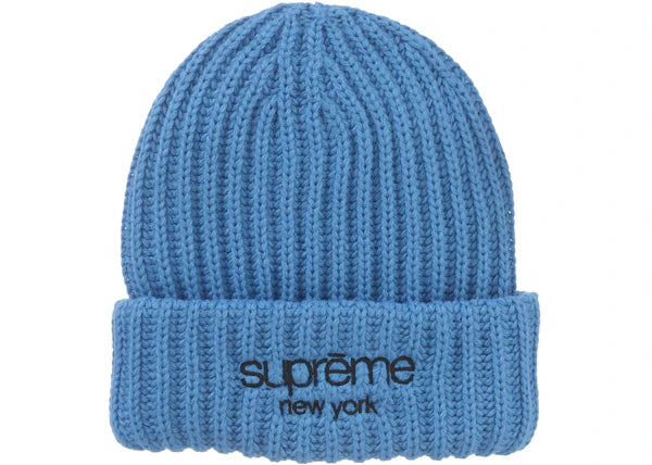 Supreme Classic Logo Chunky Ribbed Beanie (FW24) Blue